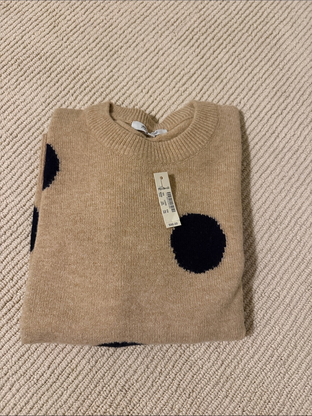 Madewell acrylic/wool tan sweater with black polka dot